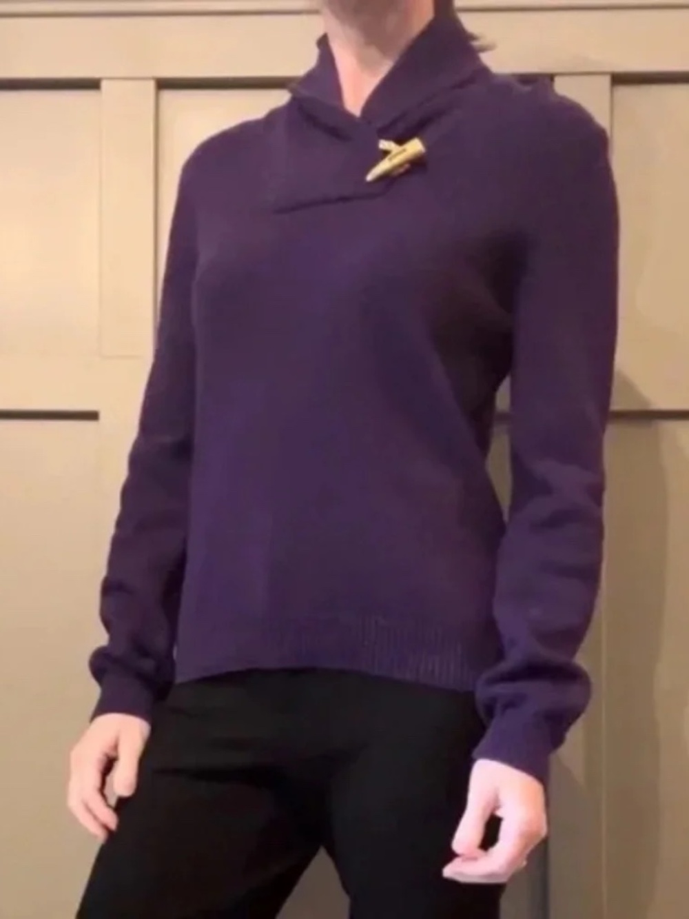 Lauren Ralph Lauren Shawl Collar Sweater Gold Toggle Purple Cotton Size Medium
